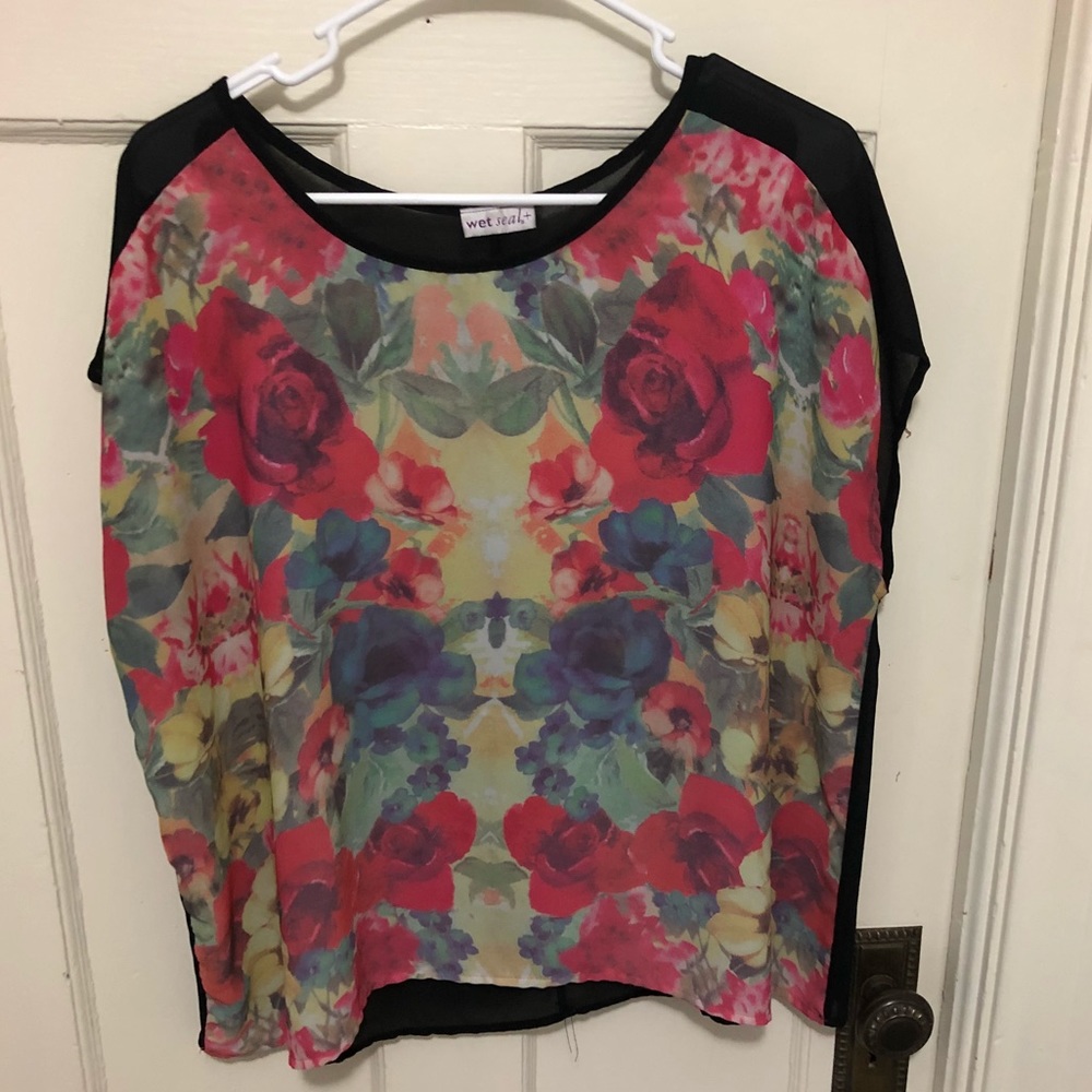 Floral top, sheer back